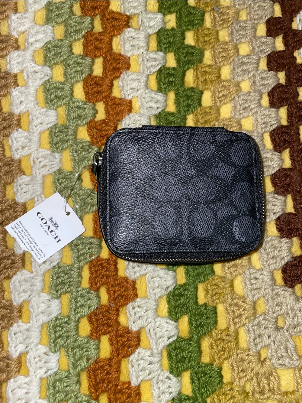 Coach Black Pebbled Signature Zip Coin Pouch